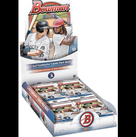 Bowman 2025 baseball trading card pack with two players on the front