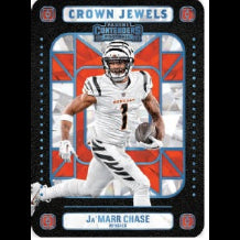 Football trading card of Ja'Marr Chase with a stylized border and team colors.