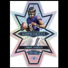 Star-shaped sports trading card featuring a football player in a purple uniform with the number 8.