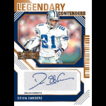 Trading card of Deion Sanders with 'Legendary Contenders' branding