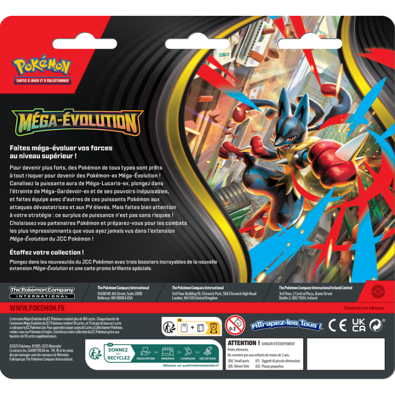 Pokémon Mega-Evolution trading card packaging with character illustration and text.