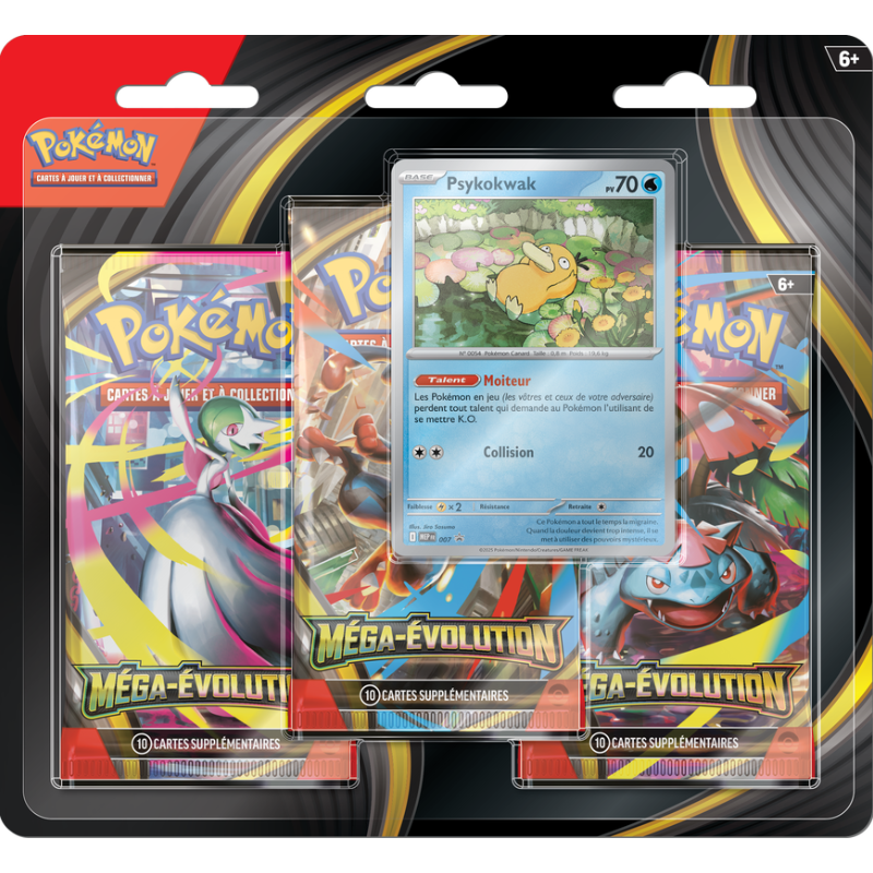 Pokémon trading card game packs with a card featuring Psykokwak on a black background