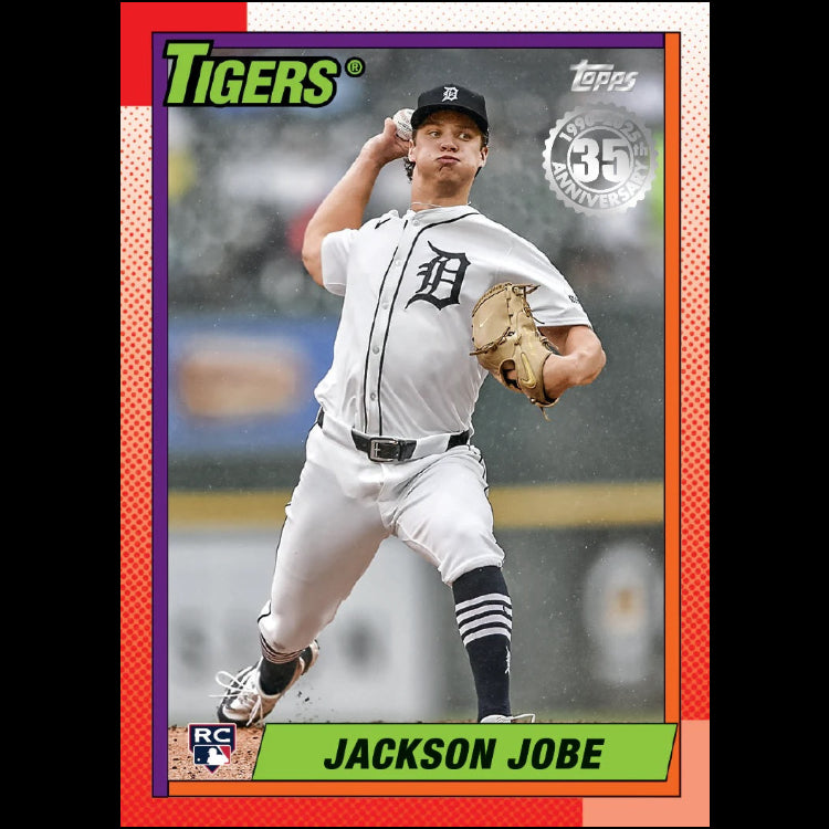 Baseball trading card of a pitcher in a Detroit Tigers uniform with 'Topps' branding.