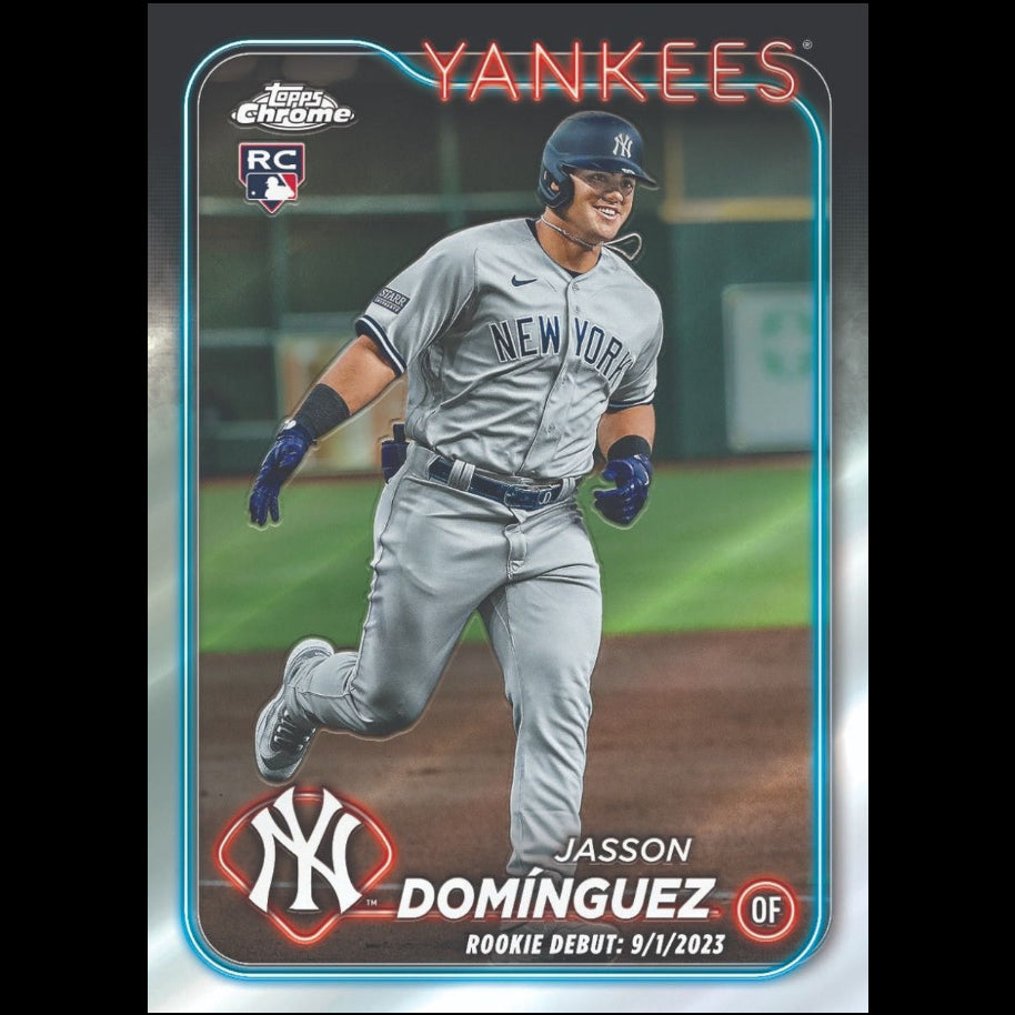 Baseball trading card of Jasson Dominguez with New York Yankees logo