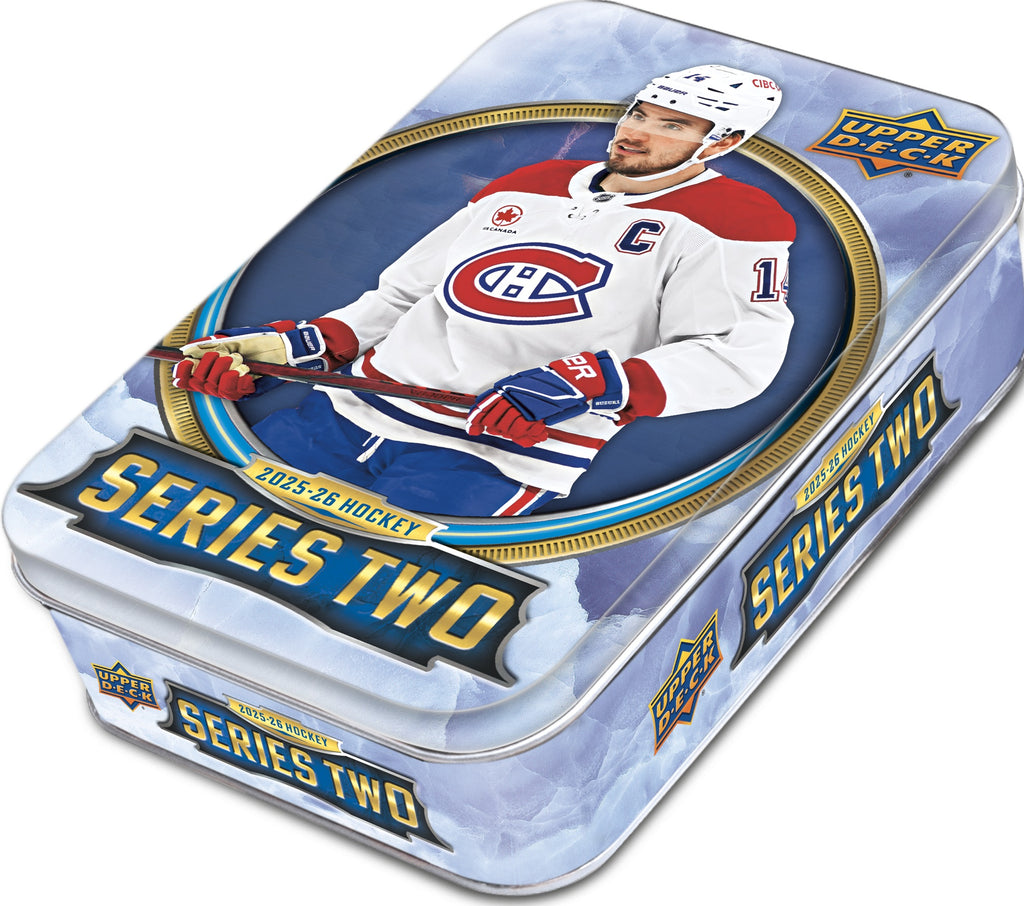 Hockey trading card tin featuring a player in a Montreal Canadiens jersey with 'Series Two' branding.