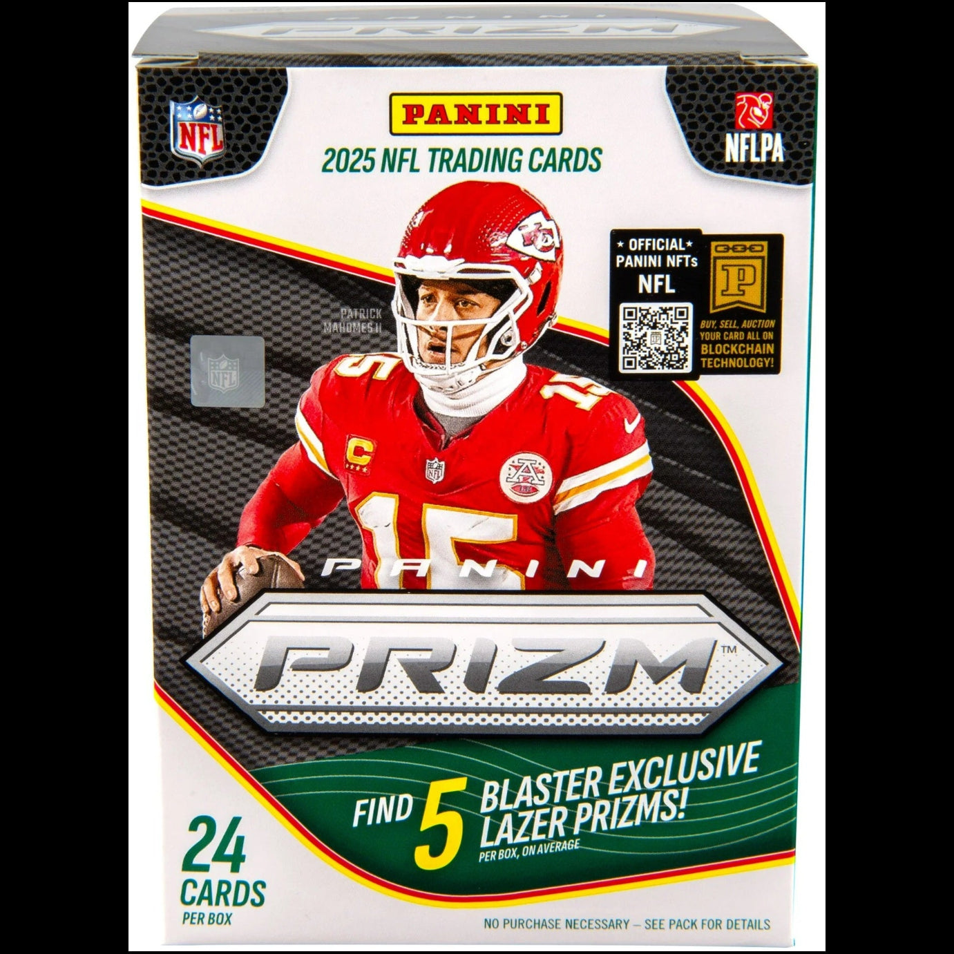 Panini 2025 NFL trading card pack with a football player in a red uniform on the front.
