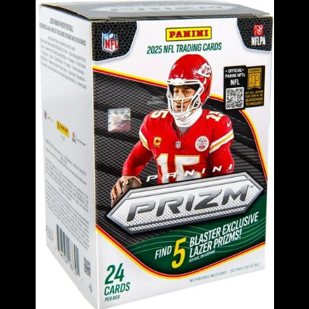 Panini Prizm 2025 NFL trading card packaging with a football player on the front.
