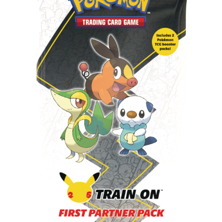 Pokémon trading card game pack with three characters on a white background